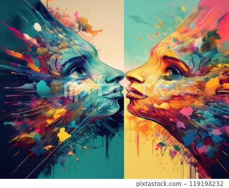 Human face profile demonstrating cognitive psychology or psychotherapy concept, mental health, brain problem, and bipolar personality disorder Human face profile demonstrating cognitive psychology or psychotherapy concept, mental health, brain problem, and bipolar personality disorder 119198232