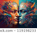 Human face profile demonstrating cognitive psychology or psychotherapy concept, mental health, brain problem, and bipolar personality disorder 119198233