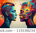 Human face profile demonstrating cognitive psychology or psychotherapy concept, mental health, brain problem, and bipolar personality disorder 119198234