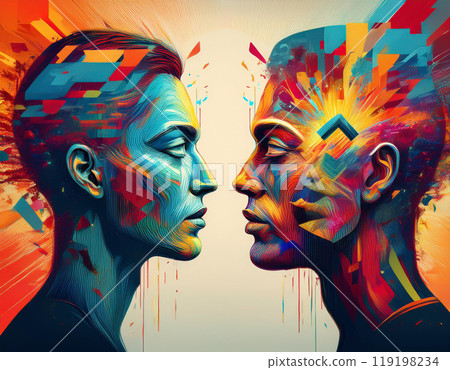 Human face profile demonstrating cognitive psychology or psychotherapy concept, mental health, brain problem, and bipolar personality disorder Human face profile demonstrating cognitive psychology or psychotherapy concept, mental health, brain problem, and bipolar personality disorder 119198234