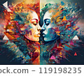 Human face profile demonstrating cognitive psychology or psychotherapy concept, mental health, brain problem, and bipolar personality disorder 119198235