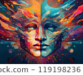 Human face profile demonstrating cognitive psychology or psychotherapy concept, mental health, brain problem, and bipolar personality disorder 119198236