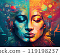 Human face profile demonstrating cognitive psychology or psychotherapy concept, mental health, brain problem, and bipolar personality disorder 119198237