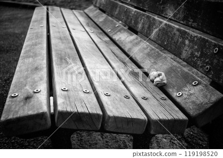 Mask left on a bench 119198520