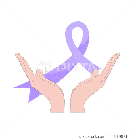 The banner of the World Cancer Day. Hands holding the information tape. The banner of the World Cancer Day. Hands holding the information tape. 119198713