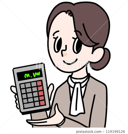 在計算器上顯示價格的女人 119199126