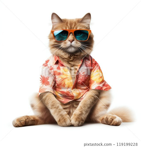 Stylish Cat in Sunglasses and Summer Clothes, Isolated on White. Generative ai 119199228