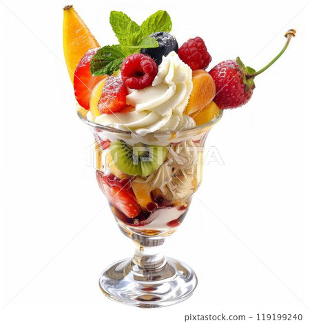 Gourmet Fruit Sundae with Chocolate Drizzle. Generative ai 119199240