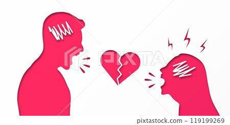 A man and a woman in a quarrel. Relationship problem. Conflicts. Misunderstanding. Understand opinion. Treason. Broken love. The concept of a quarrel between loved ones. Vector. A man and a woman in a quarrel. Relationship problem. Conflicts. Misunderstanding. Understand opinion. Treason. Broken love. The concept of a quarrel between loved ones. Vector. 119199269