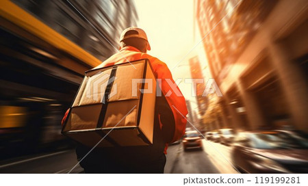 Delivery Courier in Action on Urban Streets. Generative ai 119199281