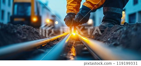 Construction Worker Installing Electrical Cables. Generative ai 119199331