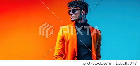 Fashionable Men in Bold Colorful Settings with Sunglasses 119199378