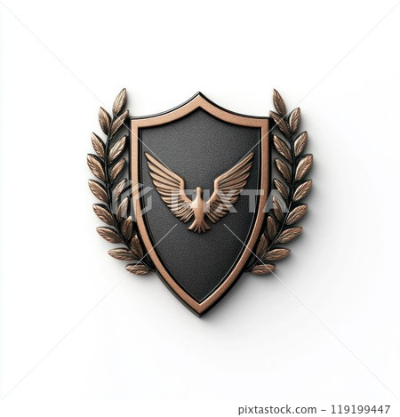 Black Shield with Laurel Wreath on White Background. Generative ai. 119199447