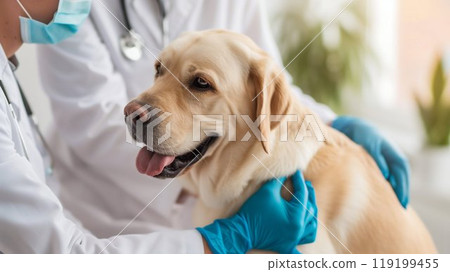 Veterinarian Providing Care to a Dog. Generative ai Veterinarian Providing Care to a Dog. Generative ai 119199455
