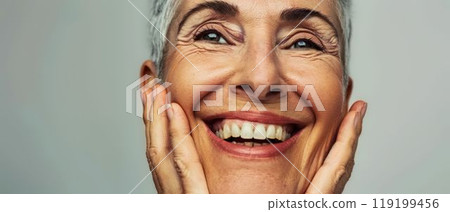 Happy Senior Woman Smiling. Generative ai. Happy Senior Woman Smiling. Generative ai. 119199456