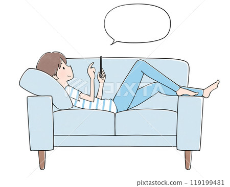 語音氣泡:一個男人一邊放鬆地坐在沙發上,一邊看著手機 語音氣泡:一個男人一邊放鬆地坐在沙發上,一邊看著手機 119199481