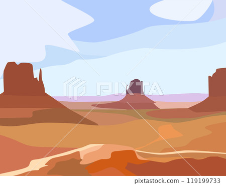 Wild west landscape, twilight, sunset. mountains and road, large open spaces 119199733