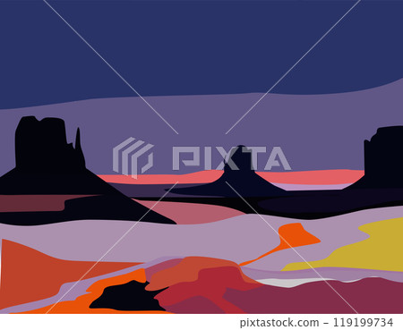Wild west landscape, twilight, sunset. mountains and road, large open spaces Wild west landscape, twilight, sunset. mountains and road, large open spaces 119199734