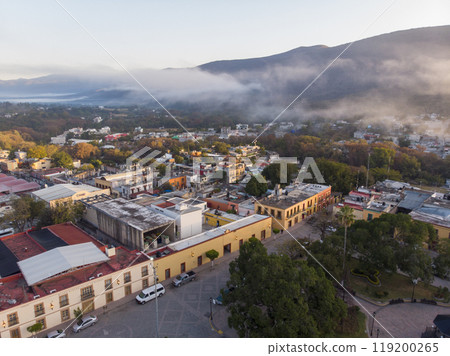 Aerial Shot of An ancient church in Jalpan de Serra, Queretaro. Mexico. Aerial Shot of Franciscan Mission of Jalpan Aerial Shot of An ancient church in Jalpan de Serra, Queretaro. Mexico. Aerial Shot of Franciscan Mission of Jalpan 119200265