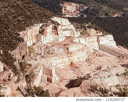 view of mountains with marble quarries in Botticino in the province of Brescia in northern Italy 119200727