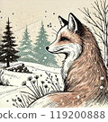 狐狸狐狸冬季森林森林山野生動物冬季雪山插畫 119200888