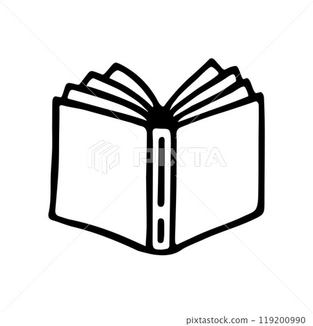 Doodle book icon handdrawn with ink pen. Knowledge and education symbol 119200990
