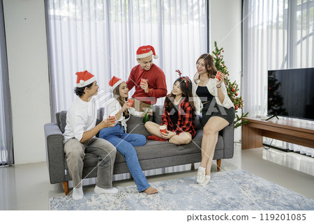 asian people drinking gathering christmas party asian people drinking gathering christmas party 119201085