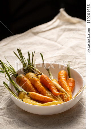 A bunch of colorful organic carrots 119201688