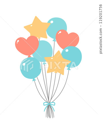 Bundle of heart-shaped and star-shaped balloons Illustration Bundle of heart-shaped and star-shaped balloons Illustration 119201756
