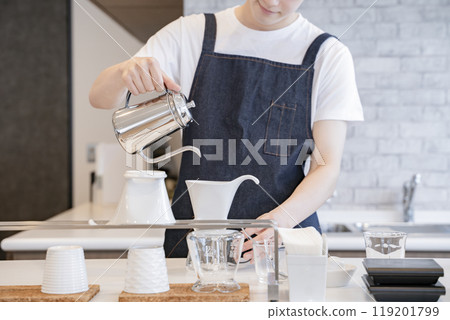 Male cafe clerk Male cafe clerk 119201799