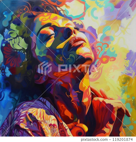 Vibrant colors blend into a captivating portrait full of emotion 119201874