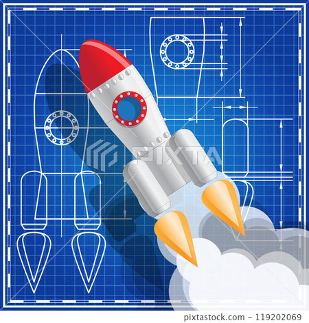 A rocket on the background of the drawing. Vector illustration. A rocket on the background of the drawing. Vector illustration. 119202069