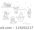 孩子們在雪地裡玩耍的插圖，單色 119202217
