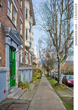 Paved walkway along a street in Vancouver in December 119202429