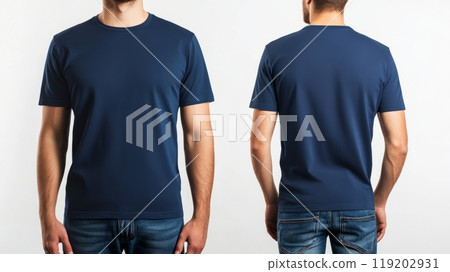 Navy Blue Men's T-Shirt Mockup on Male Mode 119202931