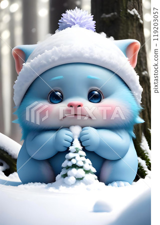 Mysterious forest creature. Winter forest. Close up. Blurred background. 119203057