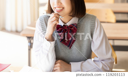 Exam takers/high school girls in uniform 119203113