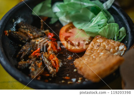 fish and tempeh fried indonesian cuisine food fish and tempeh fried indonesian cuisine food 119203398