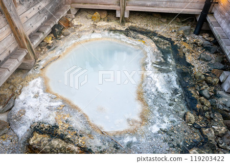 Scenery of Jigokudani in Noboribetsu Onsen, Hokkaido 119203422