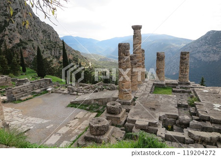 Temple of Apollo at Delphi, an ancient Greek ruins (Delfi in Greece) 119204272