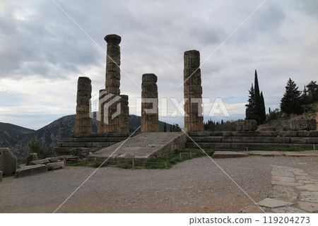 Temple of Apollo at Delphi, an ancient Greek ruins (Delfi in Greece) 119204273