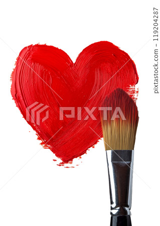 Creating a red heart shape with a paintbrush on a blank canvas for a heartfelt expression 119204287