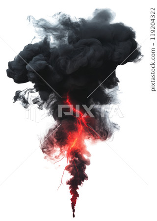 Dark cloud formation with lightning striking at the center during a stormy weather event 119204322