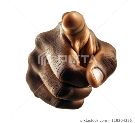 Hand pointing clearly against a white background, highlighting gesture and communication 119204356