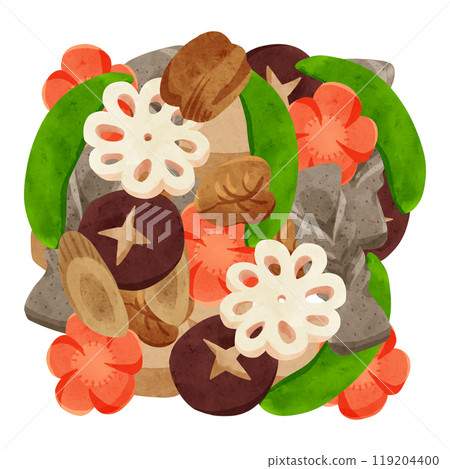 Chikuzenni watercolor hand-drawn illustration Chikuzenni watercolor hand-drawn illustration 119204400