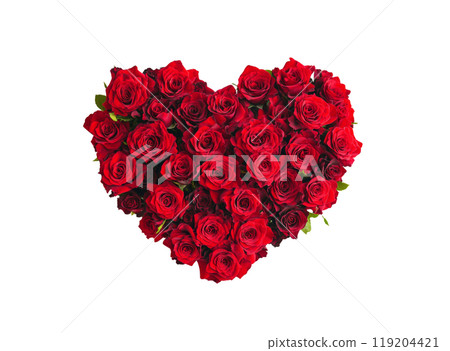 Beautiful heart-shaped arrangement of red roses perfect for expressing love and affection 119204421