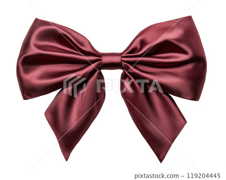 Elegant burgundy satin bow for gift wrapping or decorations on a neutral background 119204445