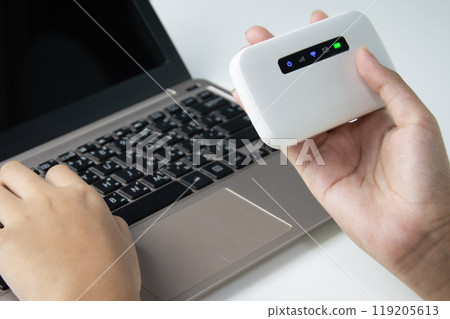 The concept of connecting to the internet with Pocket Wifi devices, wireless connection 119205613