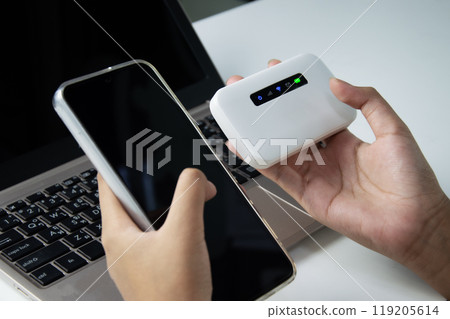 The concept of connecting to the internet with Pocket Wifi devices, wireless connection 119205614