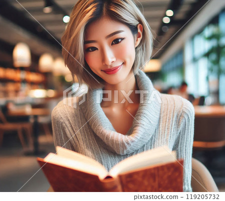 美麗的女人在咖啡館享受閱讀 美麗的女人在咖啡館享受閱讀 119205732